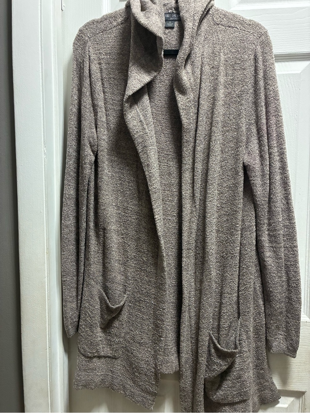 Barefoot Dreams Hooded Open-Front Cardigan in Taupe